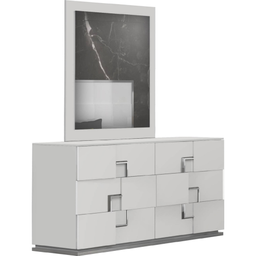 Infinity Dresser & Mirror in Bianco Lucido Gloss White & Steel